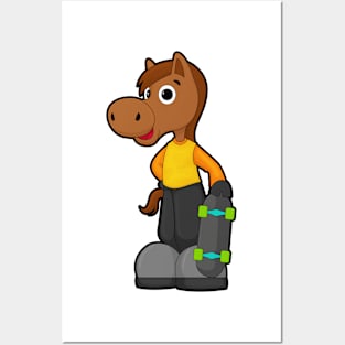 Horse as Skater with Skateboard Posters and Art